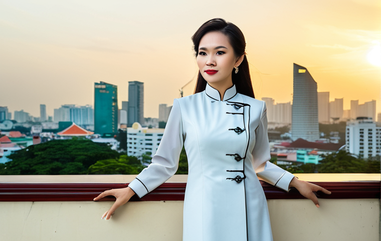 캡슐 옷장과 패션 브랜드의 협업 - **
A stylish Vietnamese businesswoman in a tailored ao dai (traditional dress) with modern, profess...