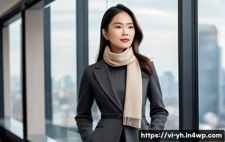 겨울철 캡슐 옷장 필수 아이템 - **Office Elegance in Winter**
A stylish young Vietnamese woman in her late 20s to early 30s, exu...
