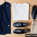 Home 18 캡슐 옷장과 패션 트렌드 분석 - A minimalist capsule wardrobe flat lay featuring versatile clothing pieces for a Vietnamese urban pr...