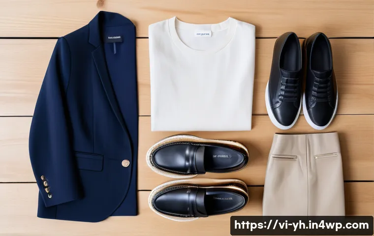 캡슐 옷장과 패션 트렌드 분석 - A minimalist capsule wardrobe flat lay featuring versatile clothing pieces for a Vietnamese urban pr...